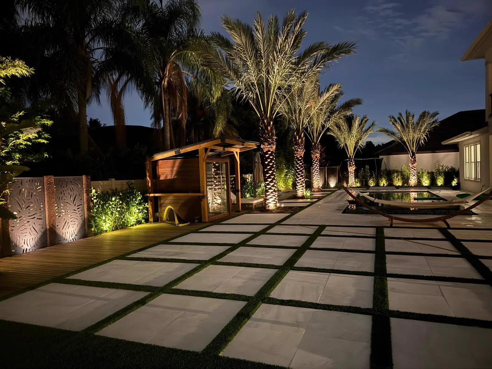 Palms & Slab Walkway at Night