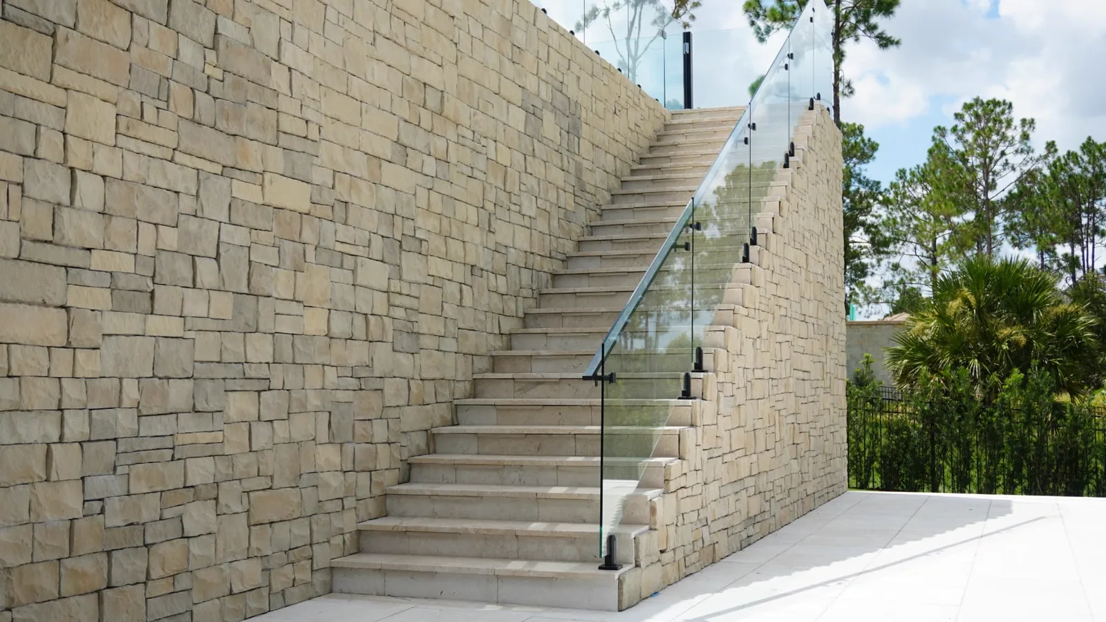 Natural Stone Stair & Glass Rail